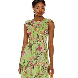 Banjanan Pistachio Green Iris Smocked Tiered Dress XL